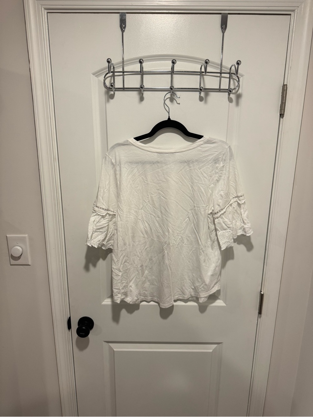 LOFT White Short Sleeve Tee with Eyelet Lace Sleeves - Picture 2 of 3
